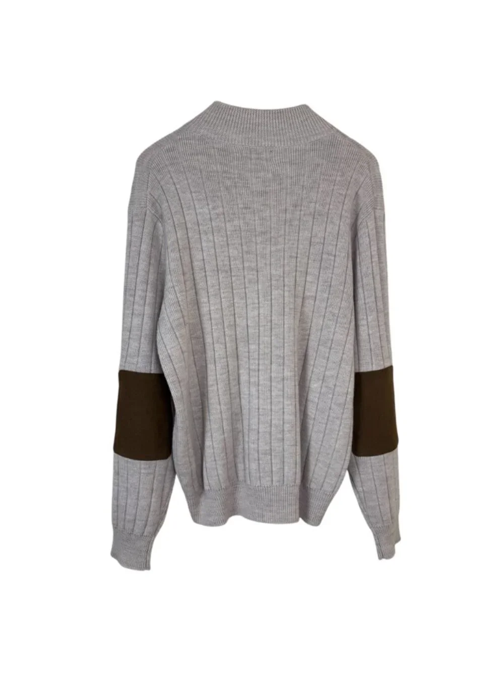 Orvis 100% Merino Wool Full Zip Beige Cardigan Men's Med Elbow Patches Academia